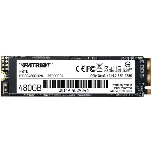 Накопичувач внутрішній швидкісний М2 SSD 480G NVMe PCIe Gen3x4 M.2 2280 PATRIOT P310 - фото 1
