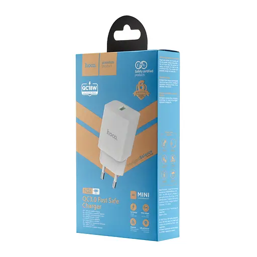 Мережевий зарядний пристрій Hoco N26 Maxim single port QC3.0 charger ( EU ) Білий - фото 2
