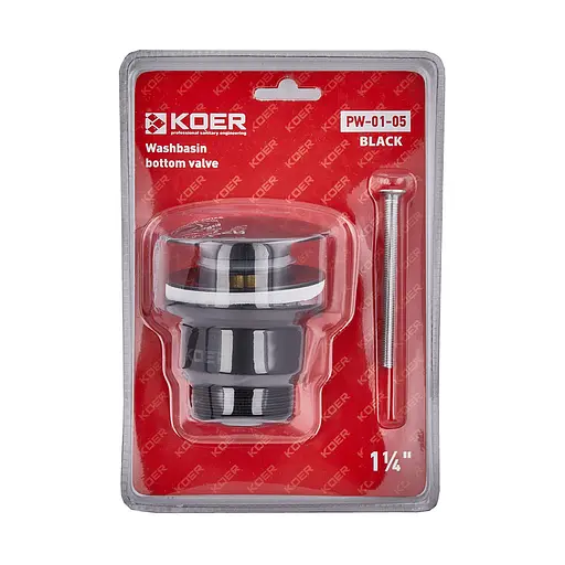Донний клапан Koer PW-01-05 Click-Clack універсальний KR3403, Чорний матовий - фото 3