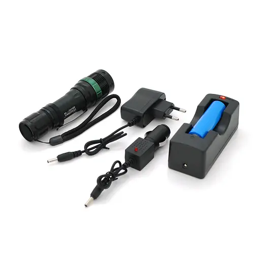 Ліхтар ручний Watton WT-037, 1LED Cree Q5, 3W, 3 режими, ZOOM, 18650/2800mah (перехідник 3*AAA), Black, IP44, СЗУ, 132х34х28мм, BOX - фото 2