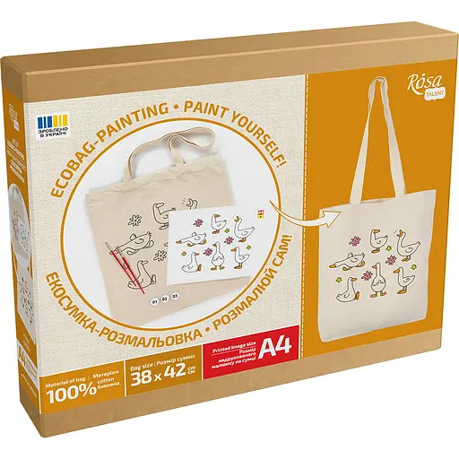 Набор, экосумка-раскраска, «Гуси», хлопок 220 г/м2, 38х42см, ROSA Talent [CD] - фото 4