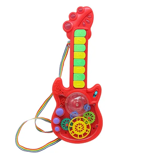 Детская музыкальная гитара TK-14702 «Малыш Музыченько» со светом, звуком и шестерёнками, красная