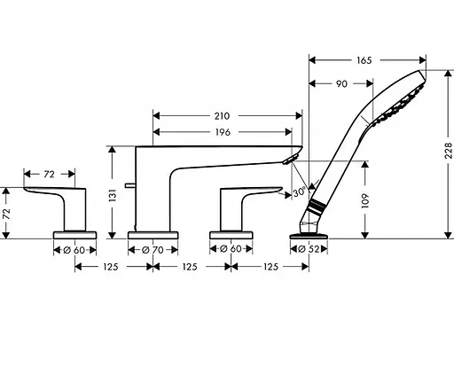 Смеситель врезной на борт ванны Hansgrohe Talis E на 4 отверстия Brushed Bronze 71748140 Бронза - фото 2