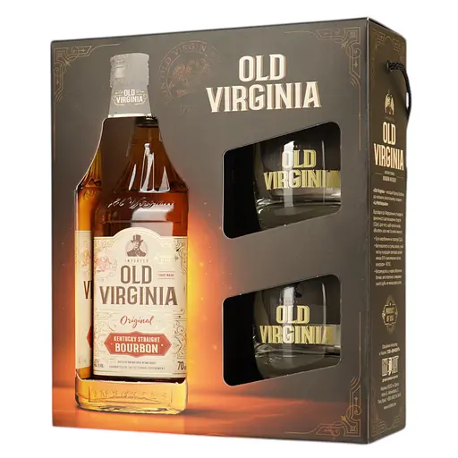 Набір: віскі Old Virginia Kentucky Straight Bourbon Whiskey 40% 0.7 л + 2 склянки - фото 2