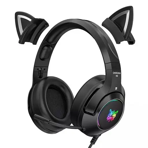 Игровые наушники с кошачьими ушками Onikuma K9 3.5 с микрофоном |Наушники для стриминга Черный - фото 2