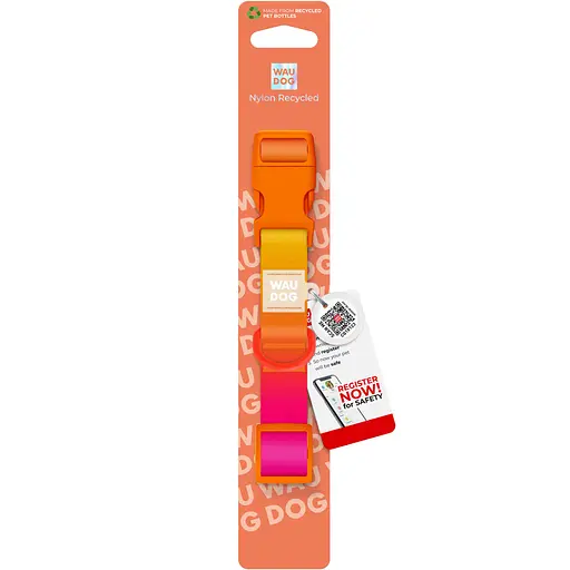 Ошейник для собак Waudog Nylon Recycled c QR паспортом градиент размер S 1.5х25-35 см оранжевый - фото 4