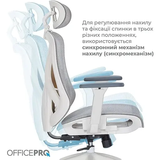 Крісло офісне Officepro Atlas OC630-W-LG-LG White/Light Gray (OC630-W-LG-LG) - фото 10