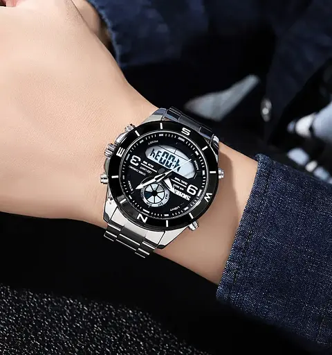 Часы мужские на стальном браслете Skmei 1839 (Серебристые с черным циферблатом) - фото 8