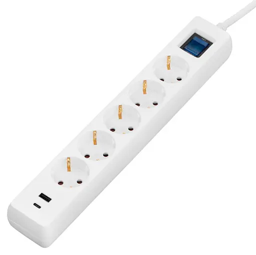 Мережевий фільтр-подовжувач 2E SP-515-M3USB-WH 3 м, 5xТипF, 16A, 1xUSB-A,1xUSB-C - фото 2