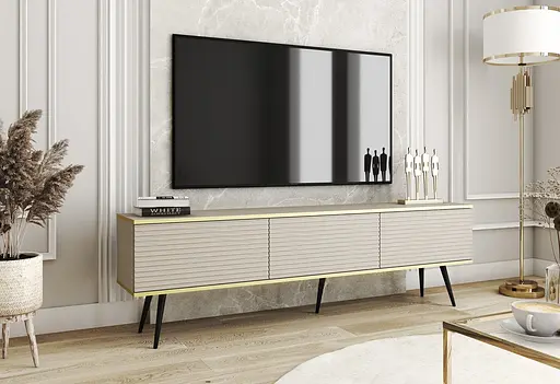 Тумба під телевізор Perfect Home Оро / Oro 3-дверна з чорними ніжками RTV175 MDF Бежевий (PFH-091348)