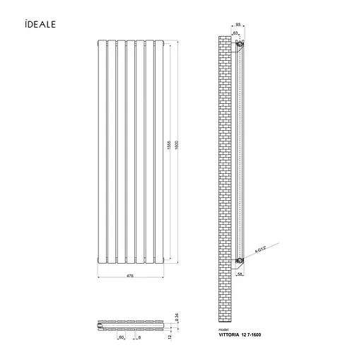 Радіатор дизайнерський Ideale Vittoria 12 7/1600 антрацит, Антрацит - фото 3
