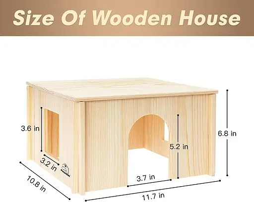 Деревянный домик PAWCHIE для морских свинок с окнами - съемный и большой деревянный домик - фото 3