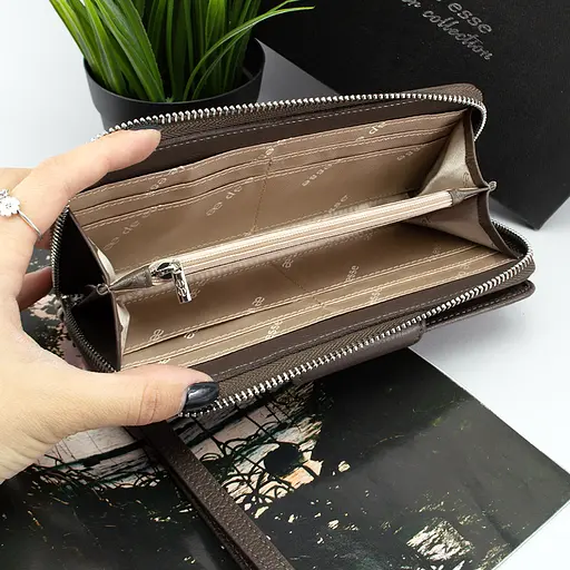 Гаманець жіночий шкіряний De Eesse LC14621-GD04 великий з ручкою капучіно - фото 6