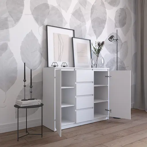 Комод Vays R-11 Білий, 4 шухляди та 2 відділення з полицями, без ручок, ЛДСП, 120×40×98 см - для спальні, вітальні, передпокою - фото 2