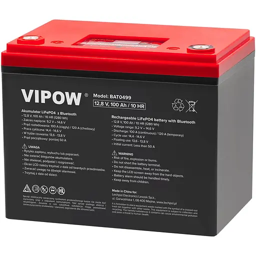 Аккумулятор Vipow LiFePO4 12.8В 100 Ah 100А BMS 1280Wh Bluetooth