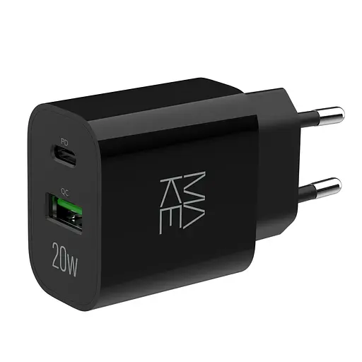 Зарядний пристрій мережевий MAKE 20W Type-C PD3.0 + USB QC4.0 Black