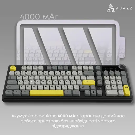 Клавіатура ігрова бездротова Ajazz AF-BGY-98 Plus Black-Gray-Yellow 2.4G/Bluetooth/USB - фото 9