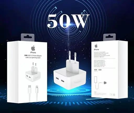 Зарядная сеть Apple 50W 2PD USB-C+C + Cable Type-C для Lightning  - фото 1
