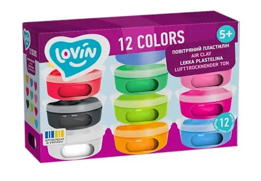 Набір з легким пластиліном, 12 кольорів, у стаканах, TM Lovin