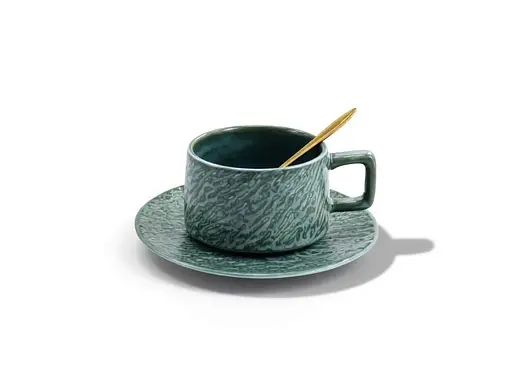 Набір чайний порцеляна Interos чашка 200 мл з блюдцем зелена (25068) - фото 2