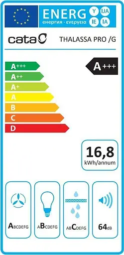 Вытяжка Cata наклонная 80 см 1350 м.куб/год Thalassa Pro 800 gbk черный - фото 2