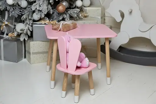 Дитячий прямокутний столик (Рожевий) та стільчик Зайчик (Рожевий) - фото 4