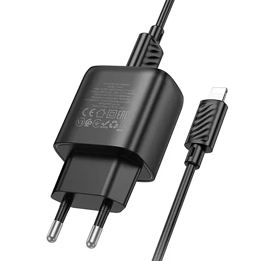 МЗП Hoco C141A Smart 2.1A (2USB-A) + кабель USB to Lightning Black - фото 4