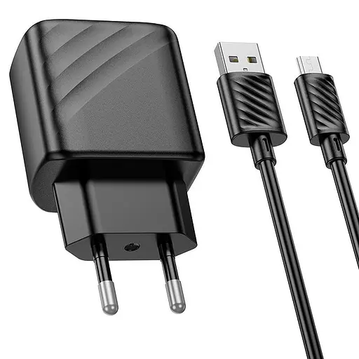 Мережевий зарядний пристрій з кабелем Hoco CS21A Rich single port QC3. 0 charger set(Micro)(EU) чорний - фото 3