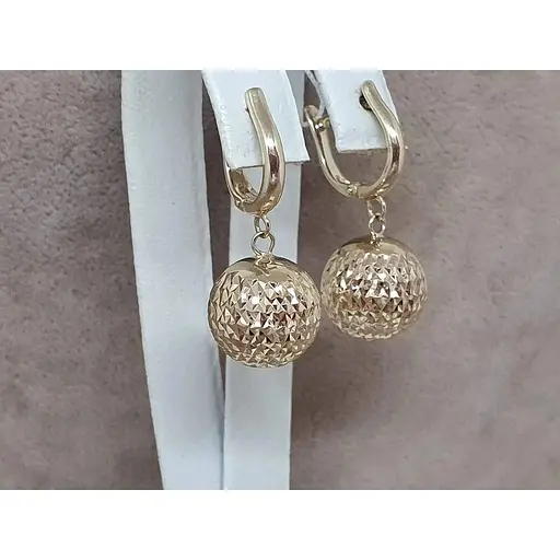 Золоті сережки-підвіски Favoritum Кулі з алмазною гранню. 210137_12_А_Л - фото 3