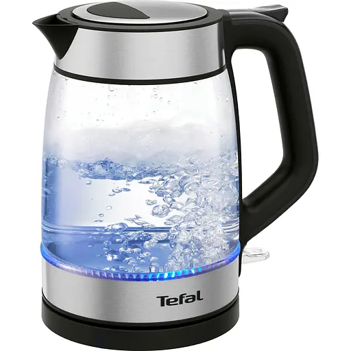 Электрочайник Tefal Glass Kettle с подсветкой черно-серебряный 1.7 л (KI605830) - фото 1
