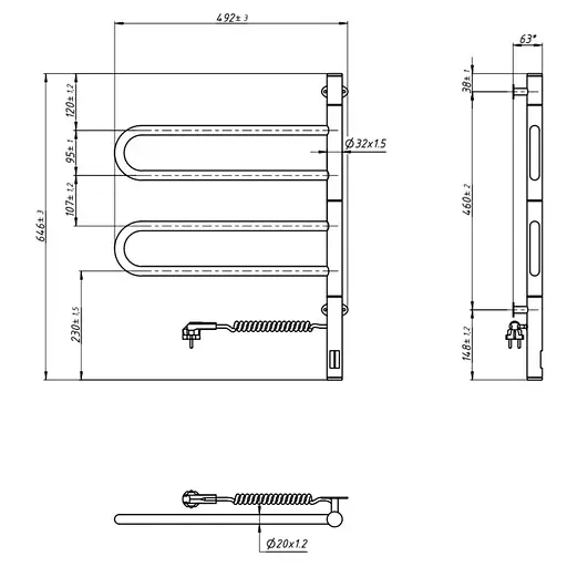 Електрична рушникосушка Navin Fouette 480x600 Sensor з таймером, чорний муар 00-044050-5080, Чорний матовий, Електронний - фото 8