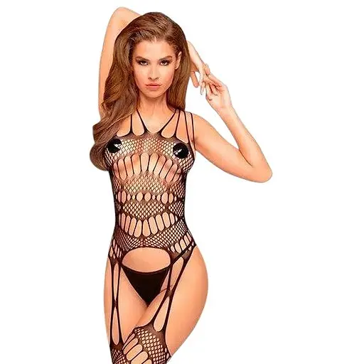 Бодистокинг с фрактальным узором и имитацией чулок Penthouse - Fatal Look Black S/M/L