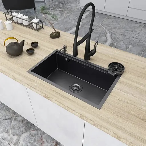 Кухонна мийка під стільницю чорна 1.5 мм багатофункціональна Nett NB-7042, Чорний - фото 8