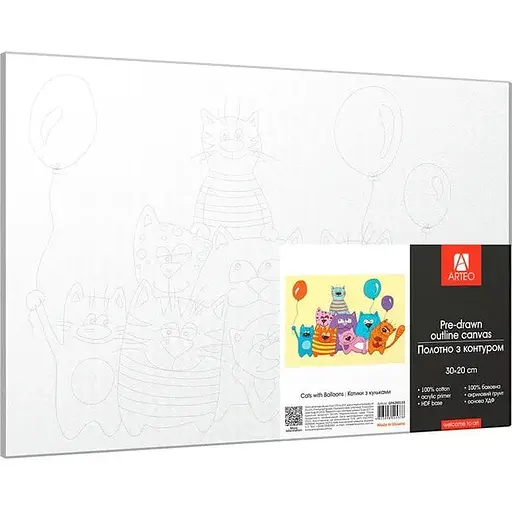 Полотно на картоне с контуром Rosa Start Мультфильм №33 Котики с шариками 20×30 хлопок акрил
