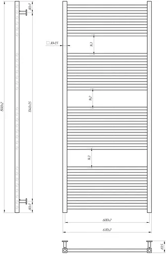 Водяна рушникосушка Mario Inox Гера 1500x630/600 1.7.044548.P, Хром, нижнее - фото 3