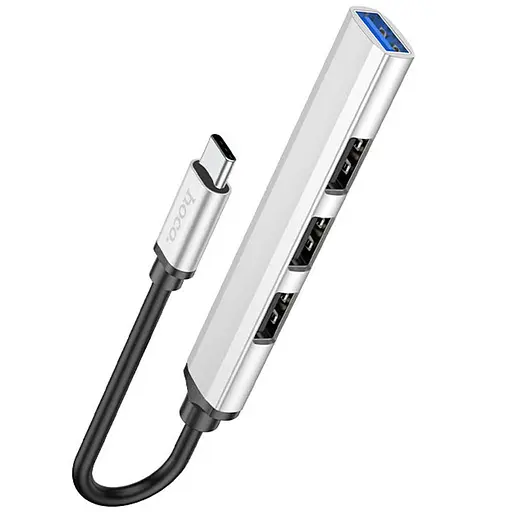 Перехідник Hoco HB26 4in1 (Type-C to USB3.0+USB2.0*3) Silver - фото 2