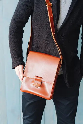 Чоловіча шкіряна сумка-месенджер Esquire світло-коричнева - фото 2