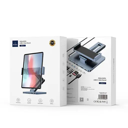 Підставка для планшетів+HUB WIWU AH801 Adjustable 8in1 (USB-C to HDMI+2A+2C+SD/TF+3.5mm) Gray - фото 6