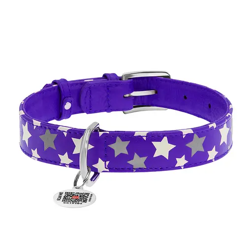 Нашийник для собак шкіряний Waudog Glamour з QR-паспортом візерунок "Зірочка" світлонакопичувальний/світловідбивний L Ш 25 мм, - фото 3