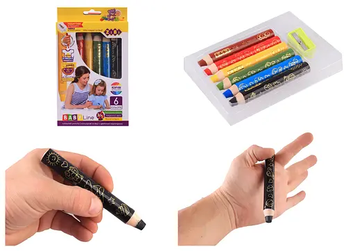 Карандаши цветные 3в1 Super Jumbo Baby Line, 6 цветов, с точилкой, zb.2453 - фото 2