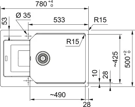 Franke Мийка кухонна Urban фраграніт прямокутник з крилом 780х500х220 мм чаша - 1 врізна оборотна UBG 611-78 XL чорний матовий - фото 2