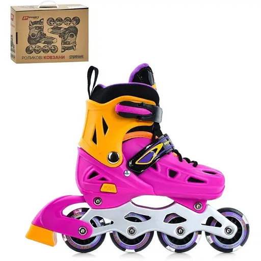 Ролики Profi A4151-S-V 20 см, заднє гальмо, поліуретан, шнурівка + бакля, 31-34 фіолетово-помаранчеві - фото 4