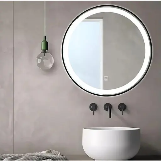 Дзеркало Dusel Led DE-M2071D Black кругле 100x100 см сенсорне включення + підігрів, Чорний - фото 1