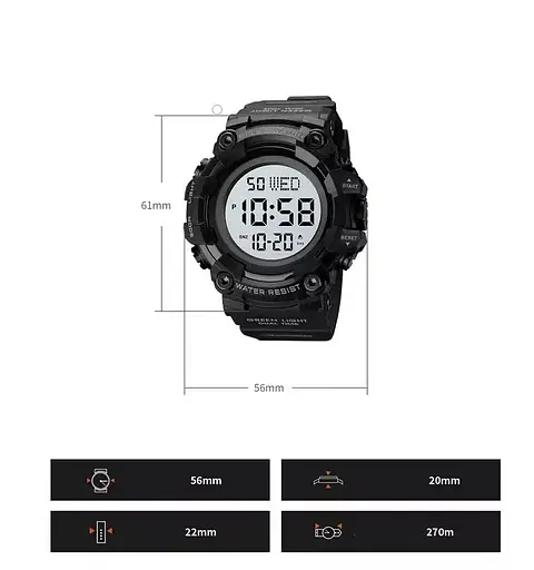 Тактические мужские часы Skmei 1968 Черный с белым циферблатом - фото 8