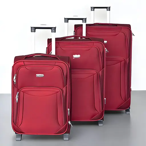 Набор тканевых чемоданов 3в1 с кодовым замком и телескопической ручкой красный (6055-1) - фото 2
