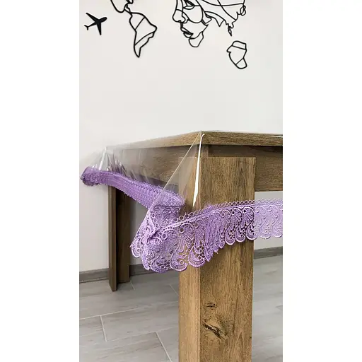 Силиконовая скатерть с лиловым кружевом 7 см 390х140 см