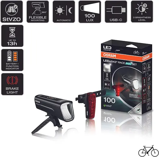 Комплект світлодіодних ліхтарів для велосипеда зі стоп-сигналом Osram LEDsBike Race 100 - фото 7