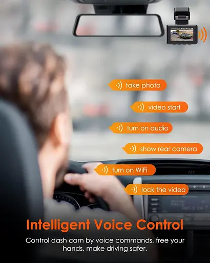 VANTRUE E2 Dash Cam Передня та задня камера з голосовим керуванням, подвійна 2.7K відеореєстратор, Wi-Fi, GPS - фото 5