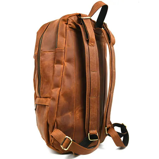 Мужской кожаный городской рюкзак рыжий крейзи хорс TARWA 47х28х18 см sum0028446 - фото 4