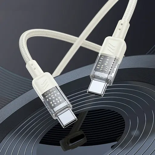Дата кабель Hoco U129 Spirit Transparent Type-C to Type-C 60W (1.2m) Biege - фото 4